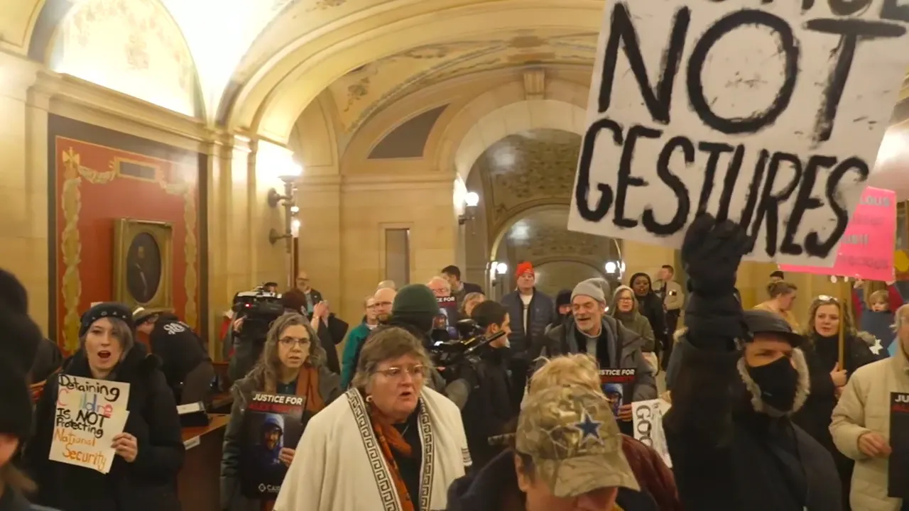 Protesting demonstrators flood Tim Walz's office