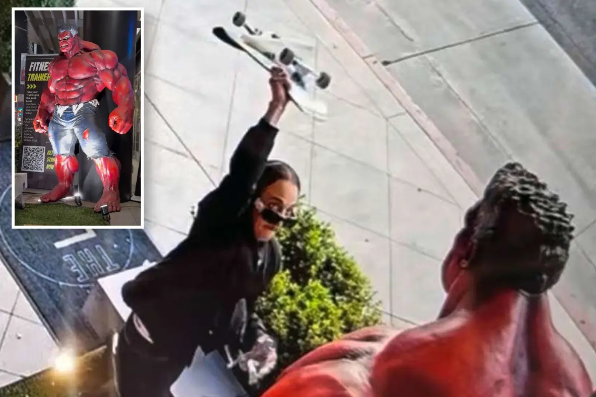 Red Hulk Statue from Marvel Comics Defaced Several Times Outside Gym in West Hollywood