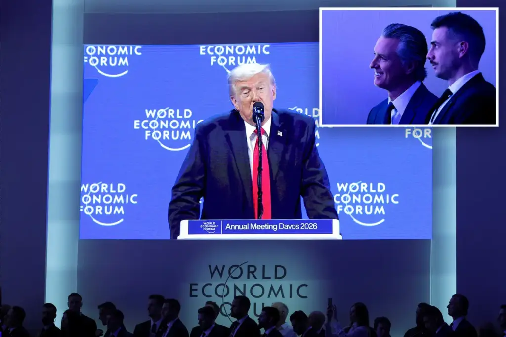 Rival politicians Trump and Gavin Newsom were seen socializing backstage at Davos, according to a report.