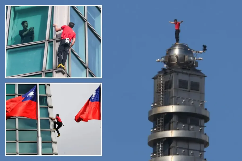 Rock climber Alex Honnold scales Taipei 101 skyscraper without ropes during 'Skyscraper Live' on Netflix.