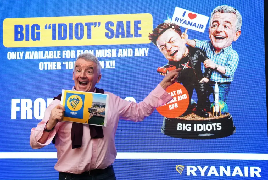 Ryanair's CEO pokes fun at Elon Musk with a 'big idiot' sale amid ongoing Starlink dispute