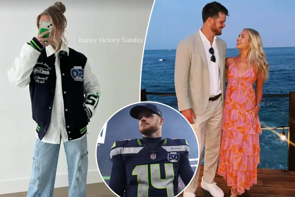Sam Darnold's fiancée celebrates after the playoff win against the 49ers.