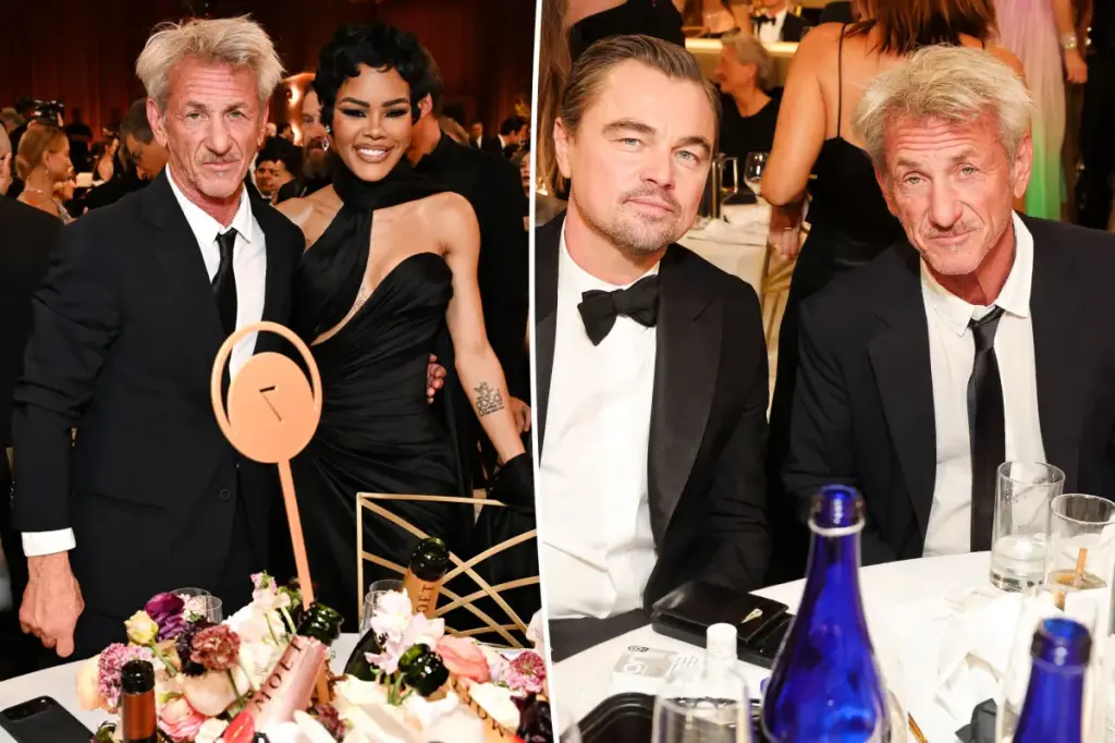 Sean Penn seen smoking at his table during the Golden Globes 2026