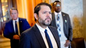 Senate Democrat Ruben Gallego calls for Stephen Miller's dismissal for a vote on government funding.