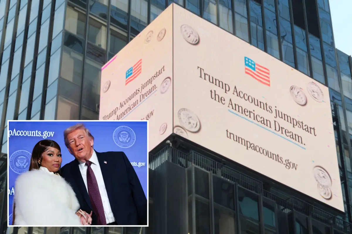 Sign promoting 'Trump Accounts' displayed in Times Square