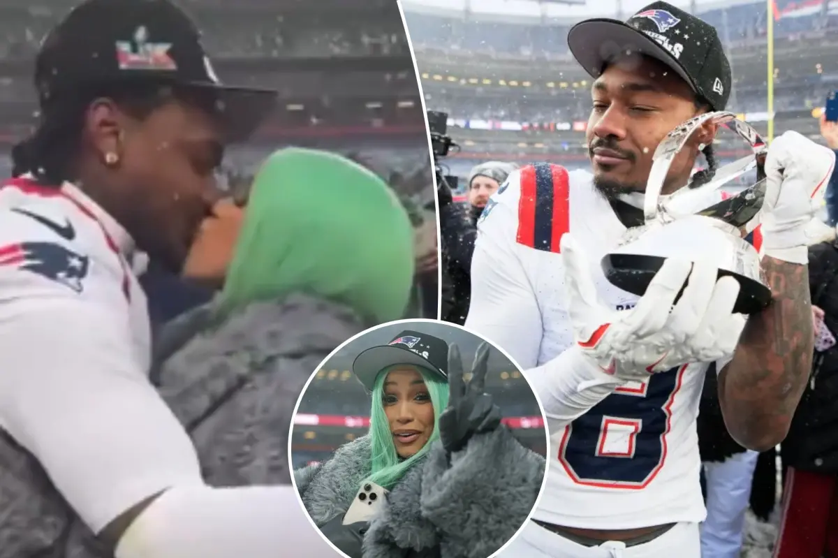 Stefon Diggs kisses Cardi B to mark the Patriots' Super Bowl 2026 appearance