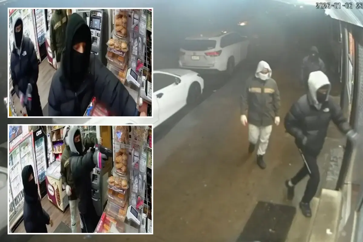 Three masked attackers, one armed, surprise bodega employees in NYC for $4,000 in cash and expensive jewelry in a recorded robbery.