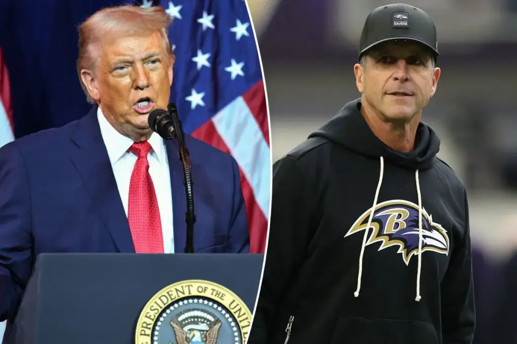 Trump calls on NFL teams to consider John Harbaugh for hiring after Ravens dismiss him.