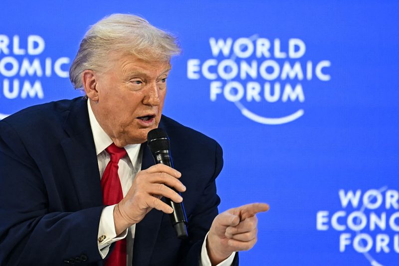 Trump dismisses the idea of using military force to obtain Greenland in his speech at the World Economic Forum.