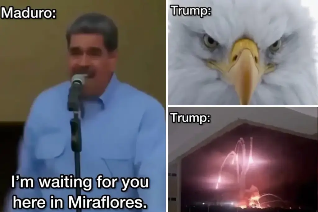 Trump shares a victorious video making fun of Maduro following his capture in Caracas early in the morning.