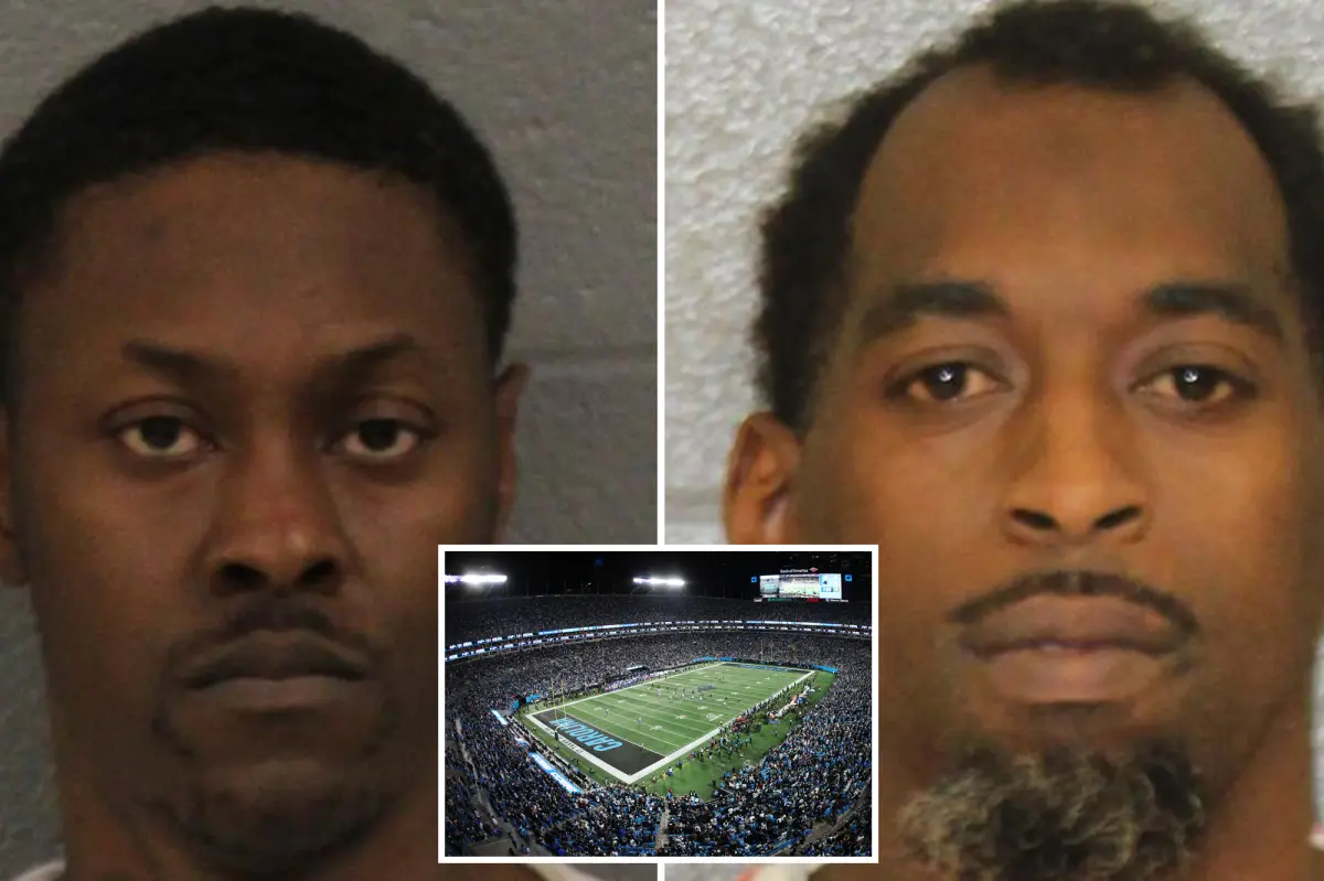 Two men charged with entering multiple cars and taking guns and cash near a stadium during the Carolina Panthers playoff game.
