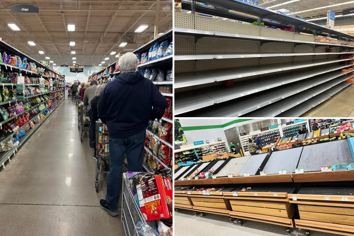 Urgent grocery shoppers clear shelves ahead of cold snap and snow covers the nation