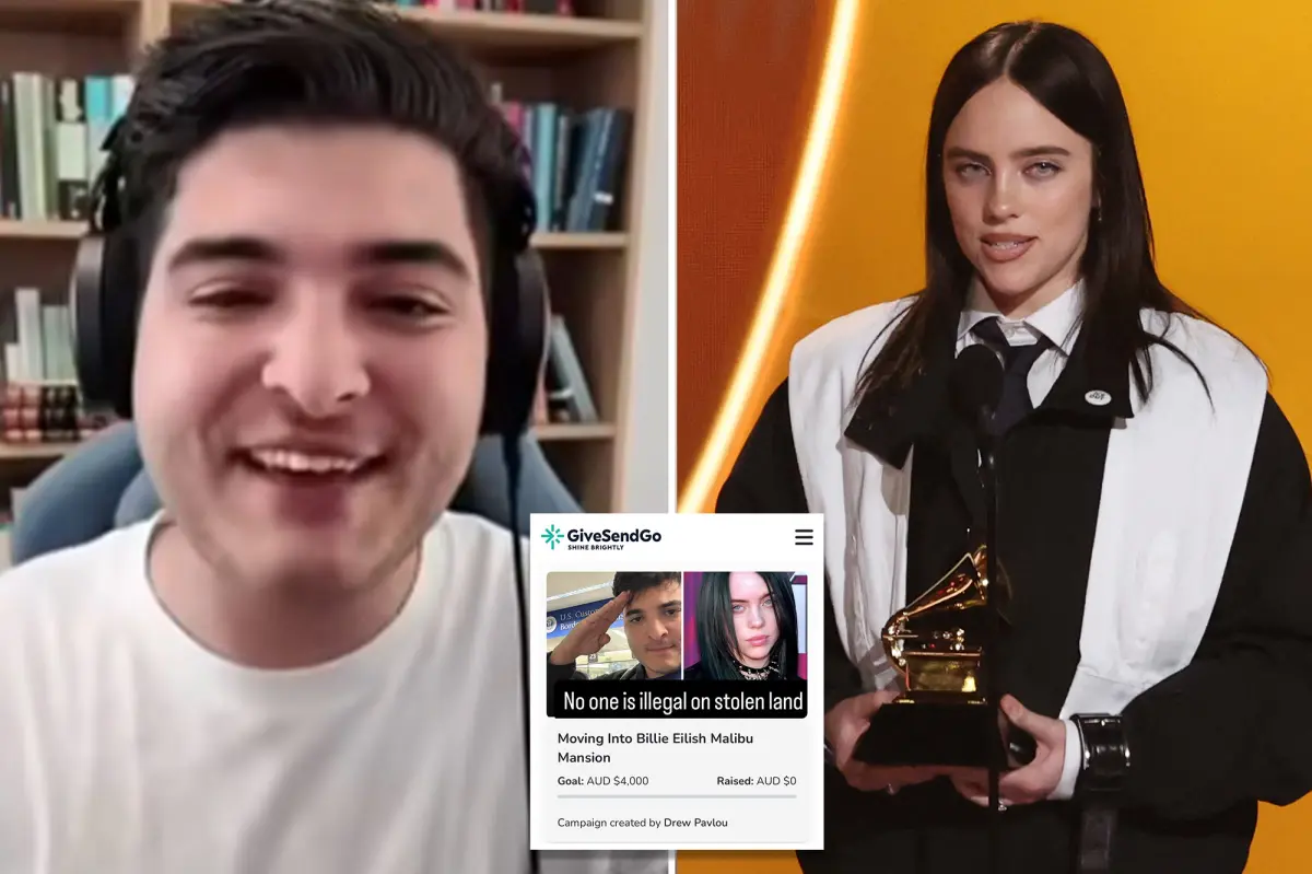 Activist Drew Pavlou starts a campaign to relocate to Billie Eilish's Los Angeles home following his critique of the Grammys over 'stolen land' issues.
