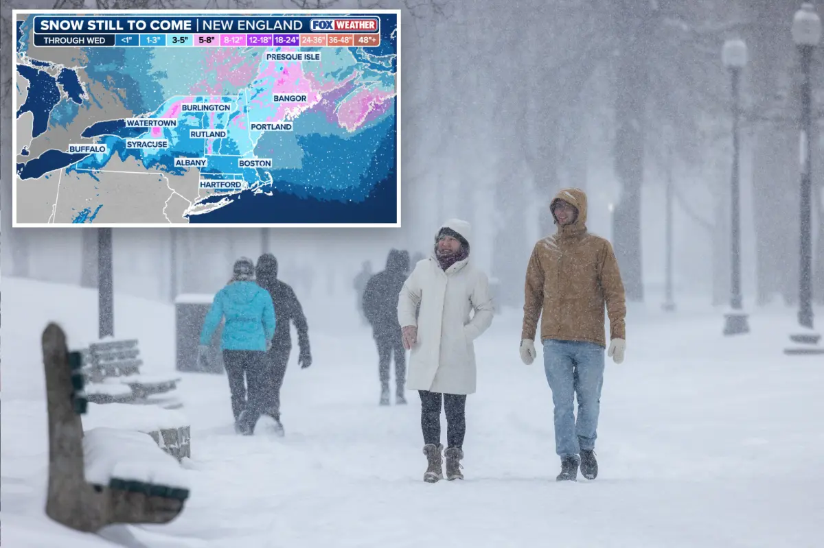 Fast-moving storm hits New England with additional snow before moving on as temperatures increase.