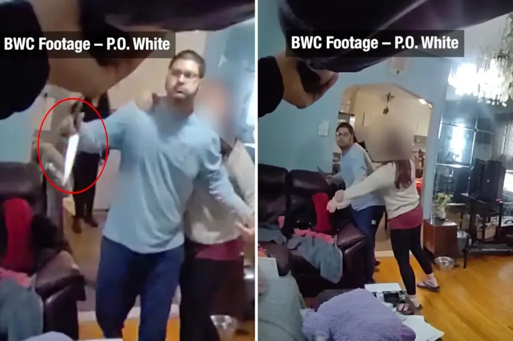 Intense bodycam video captures the moment an NYPD officer fires at a man with a knife