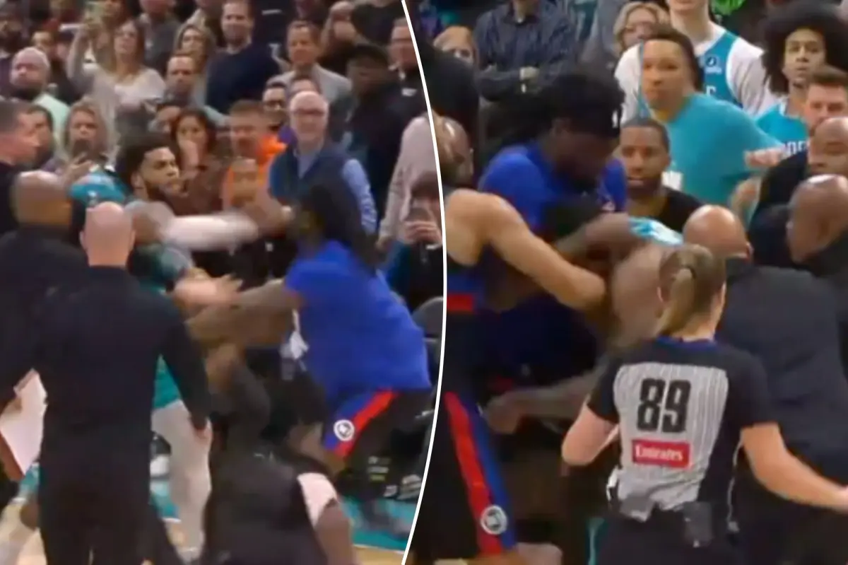 Isaiah Stewart hits Miles Bridges during an NBA fight that led to multiple ejections