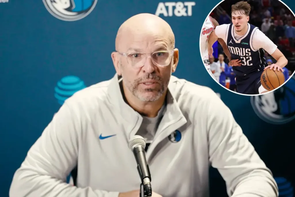 Jason Kidd of the Mavericks walks out after outburst about Cooper Flagg question