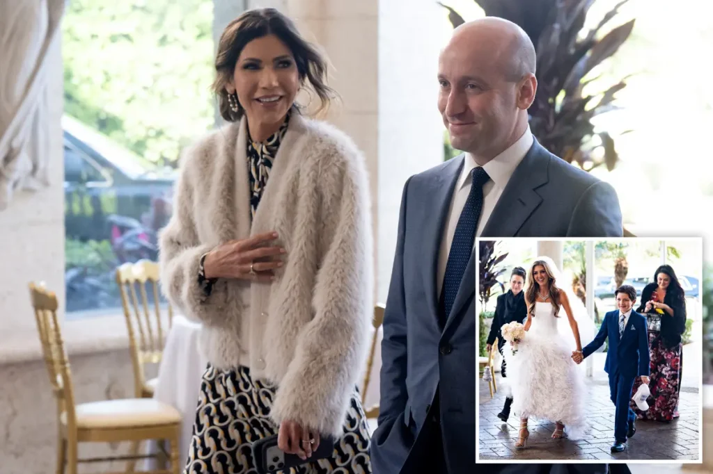 Kristi Noem and Stephen Miller join the wedding of a MAGA insider after blaming each other regarding the ICE enforcement in Minneapolis