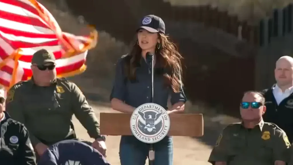 Kristi Noem criticizes Democratic border policies during her visit to Arizona.