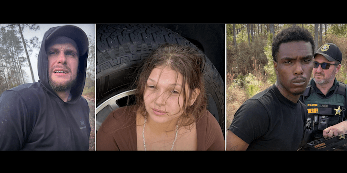 Man in Florida pursues suspected armed robbers from his house, crashes their SUV into a ditch — but the three escape on foot into the forest.