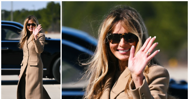 Melania Trump Visits Fort Bragg in a Dolce & Gabbana Coat and Saint Laurent Boots