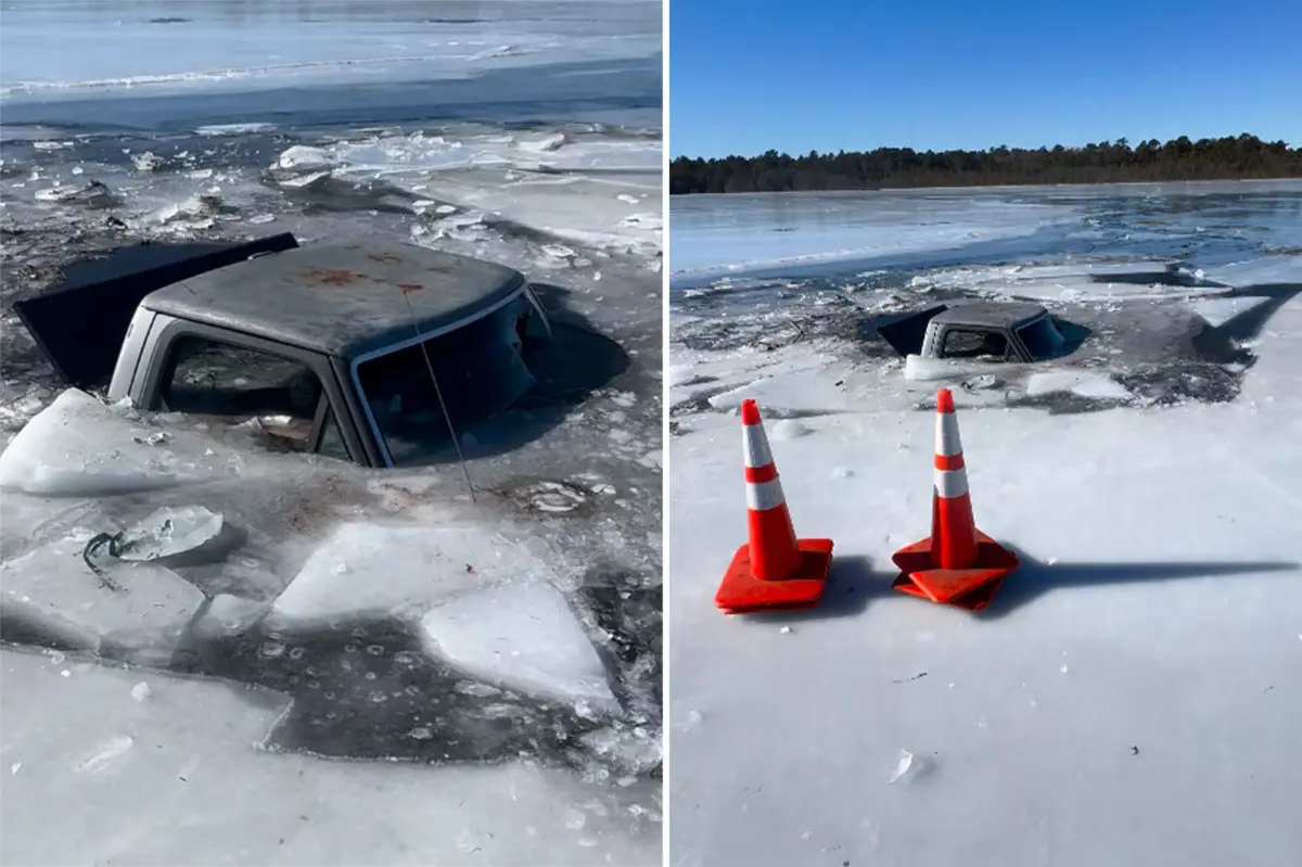 NJ driver's foolish move leads to pickup sinking in frozen lake