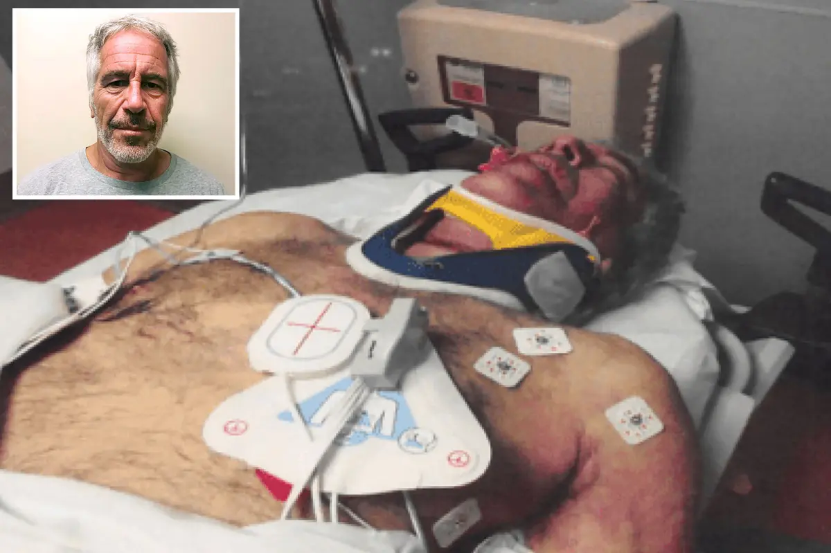 Newly released graphic prison photos show Jeffrey Epstein's body.