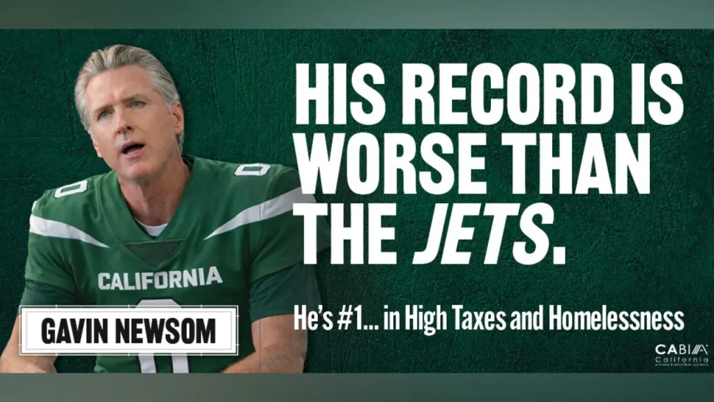 Newsom likened to Jets in Times Square billboard about taxes and homelessness