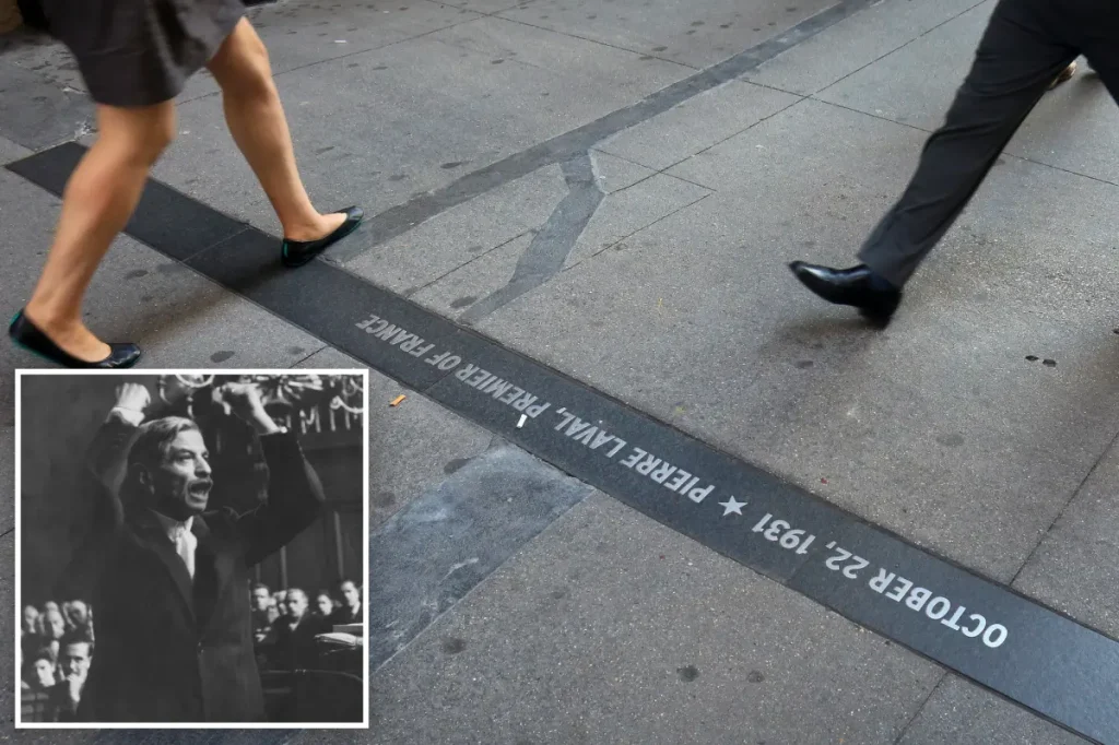 Plaque celebrating Nazi supporter removed from Broadway in NYC, causing anger among Jewish groups over its potential return.