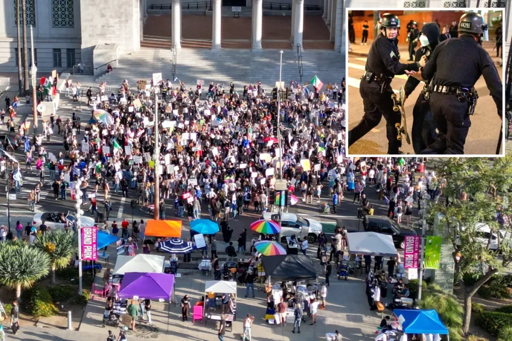 Protester in Los Angeles shows gun to federal agents and flees from barrage of pepper balls, according to police.