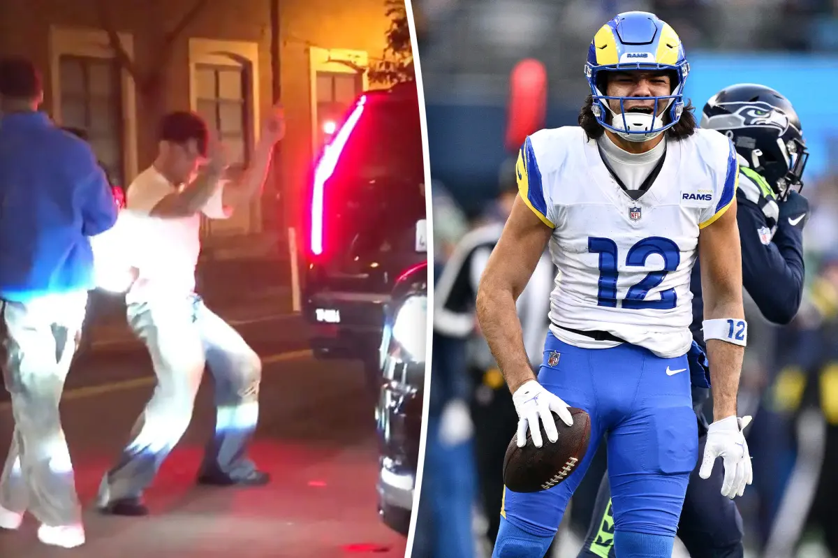 Puka Nacua spotted wobbling and dancing on the street after the Super Bowl
