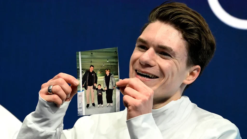 Skater Maxim Naumov pays tribute to his late parents during his Olympic debut.