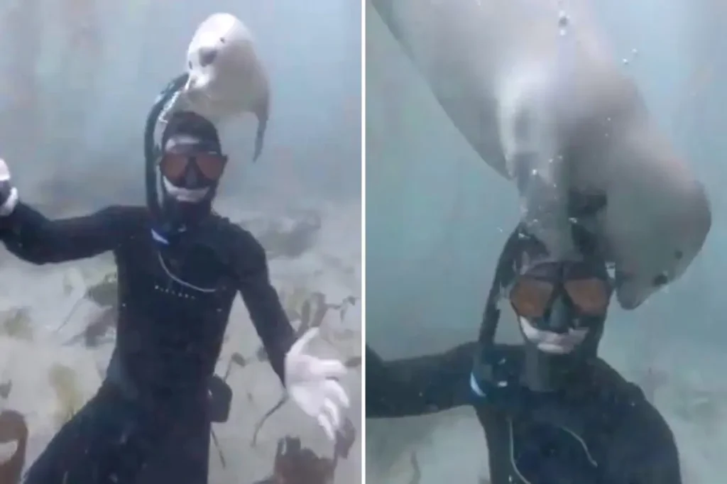 SoCal diver forms a bond with a loving white seal called 'Waffles'