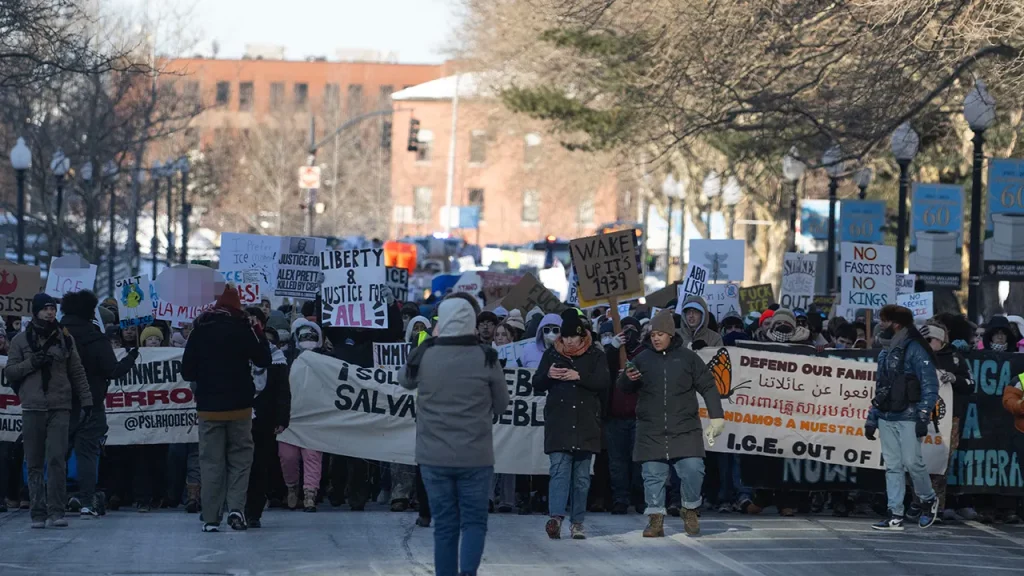 Students in Providence hold a walkout to protest against immigration enforcement.
