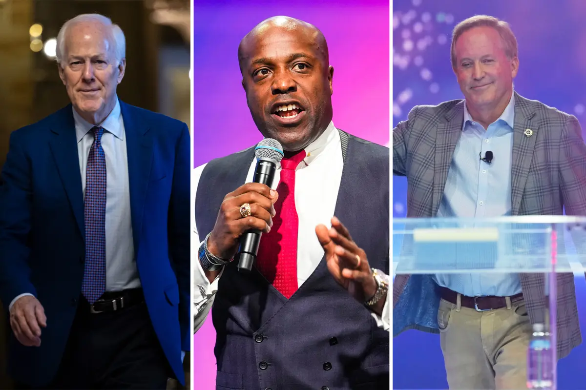 Texas Republican Senate primary features a close three-way race among John Cornyn, Ken Paxton, and Wesley Hunt, according to a poll.