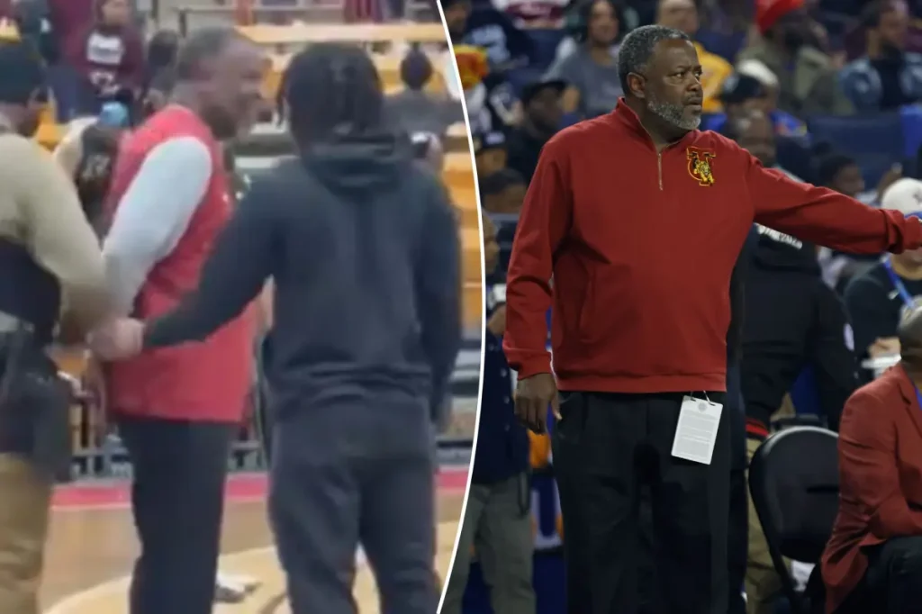 Tuskegee coach Benjy Taylor cuffed on the court following game in shocking incident