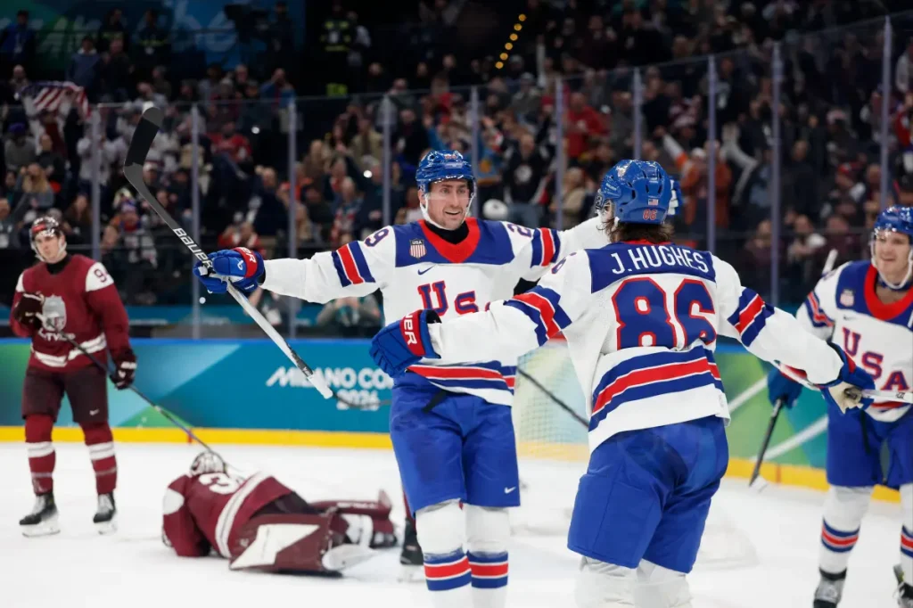 US men's hockey triumphs over Latvia in 2026 Olympic debut