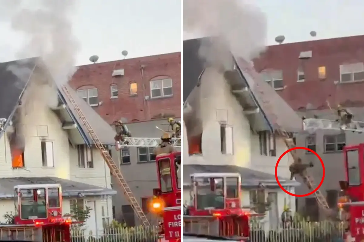 Video shows firefighter falling from the roof of a $2.3 million home in LA