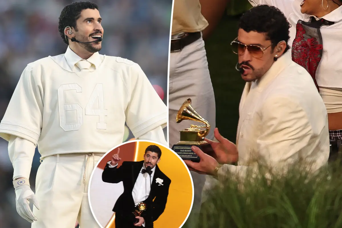 What is the significance of the '64' on Bad Bunny's outfit for the Super Bowl 2026 halftime show?