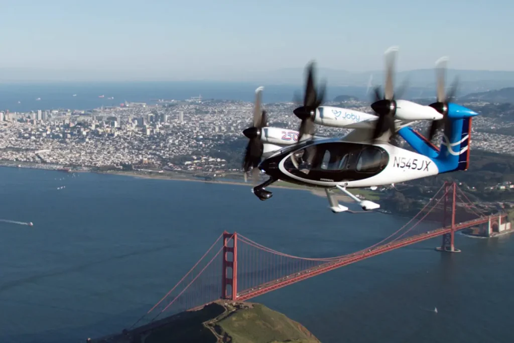 Air-taxi prototype from Joby seen flying over Oakland