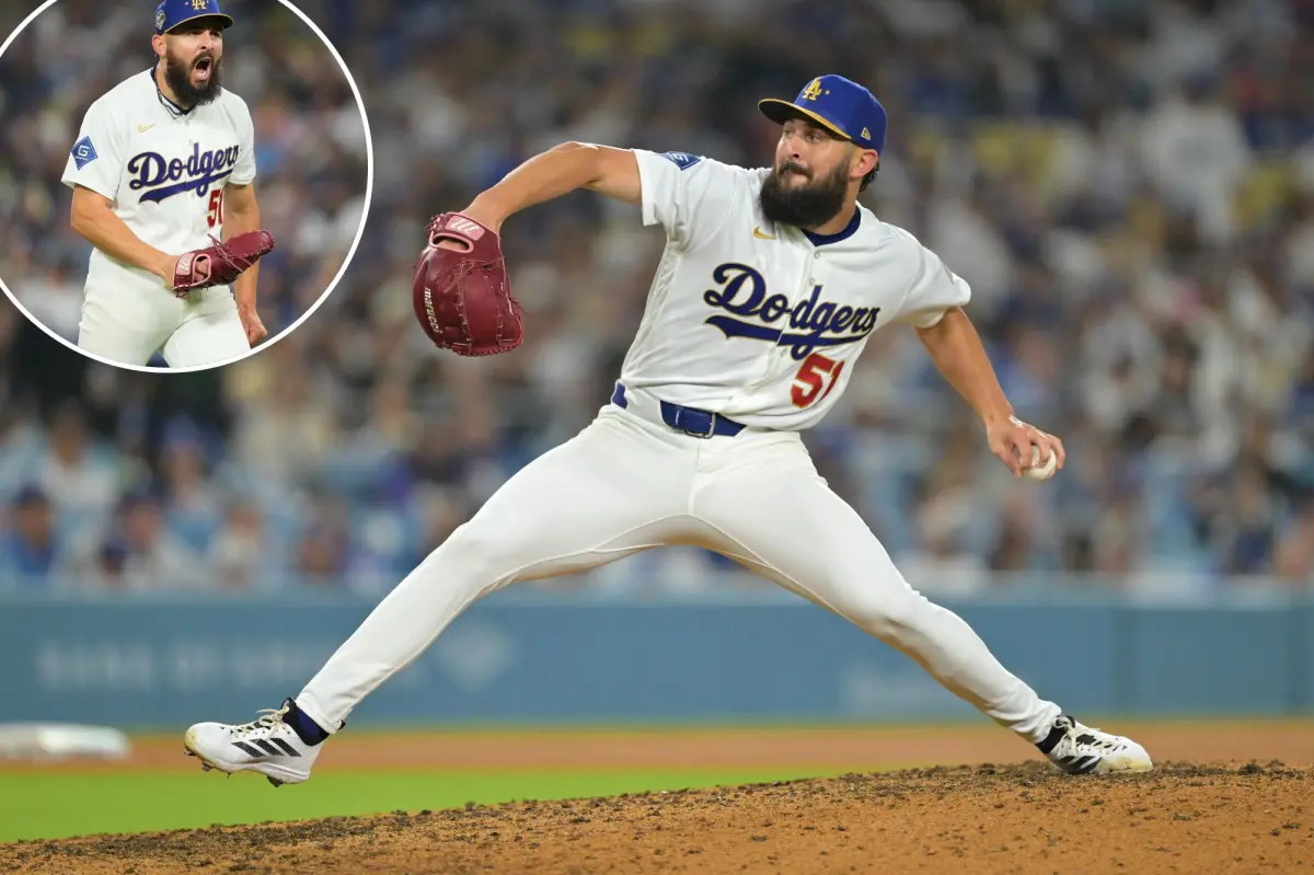 Alex Vesia sports a personalized glove for the Dodgers in his season opener