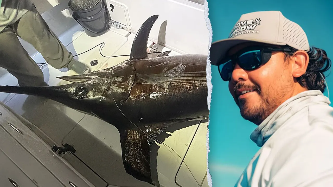 Captain in the Florida Keys catches a 480-pound swordfish with a family from Pennsylvania.
