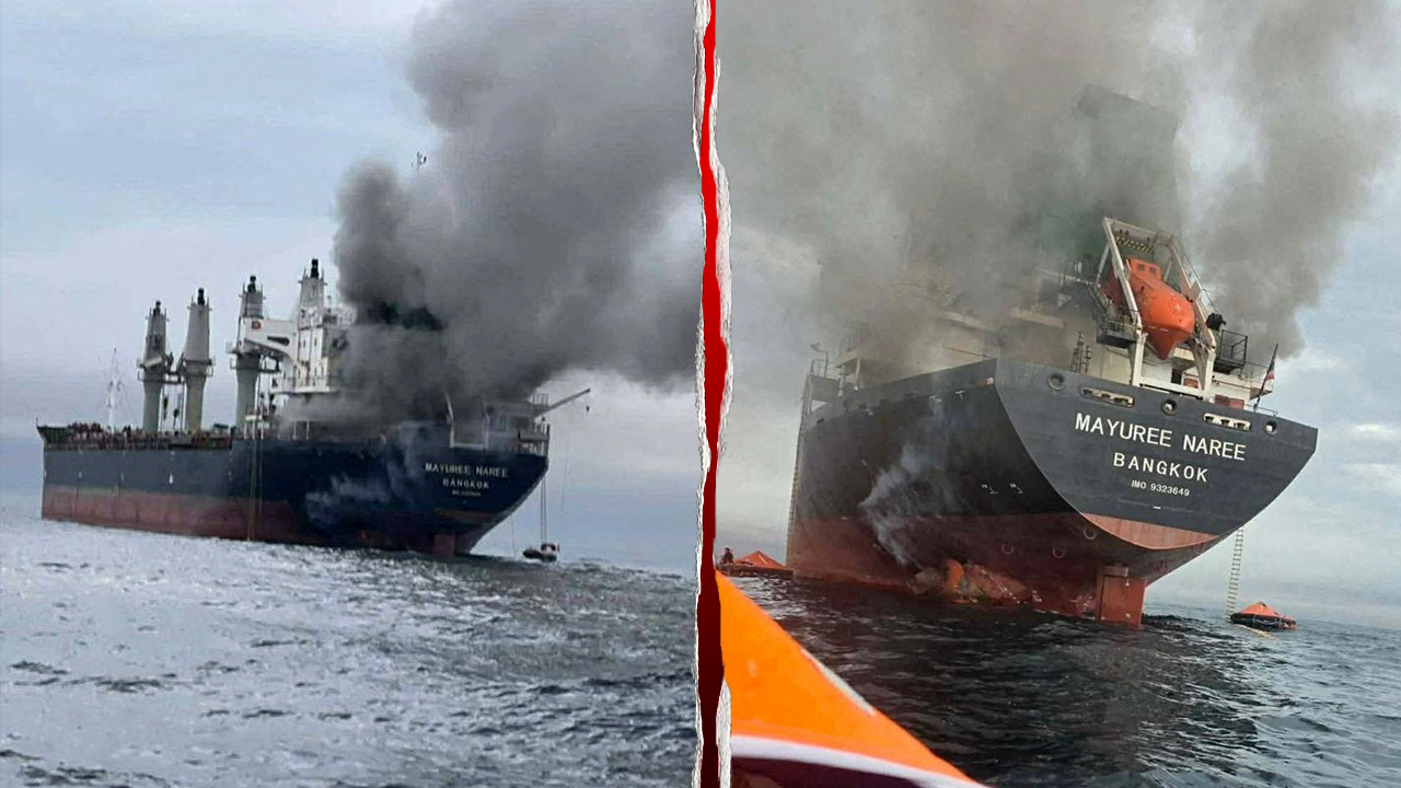 Cargo vessel hit in the Strait of Hormuz during the ongoing conflict with Iran