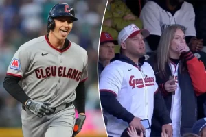 Chase DeLauter's family ensured his first home run was memorable before celebrating.