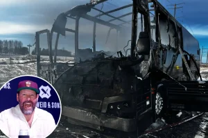 Comedian Bert Kreischer expresses gratitude after a serious bus fire during his tour that nearly took his life.