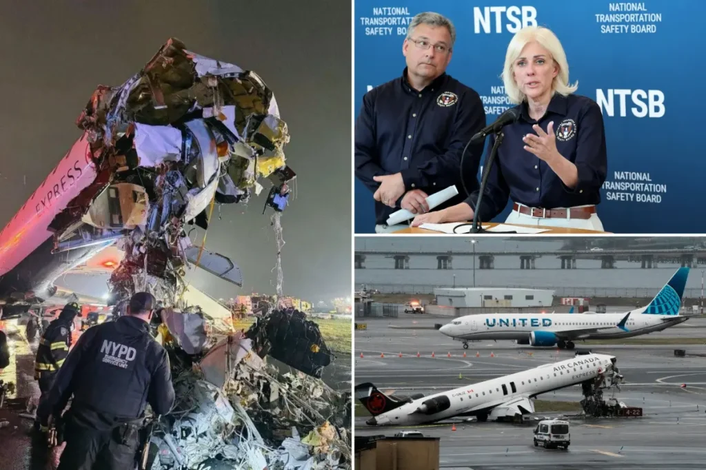Crash investigators at LaGuardia Airport provide updates on the Air Canada situation