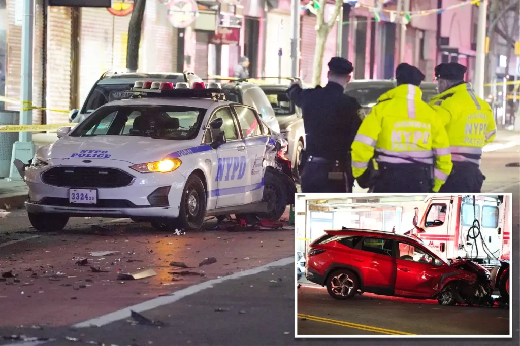 Cyclist in NYC dies and four others are hurt when a car crashes down the street.