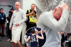Dan Hurley celebrates UConn's amazing March Madness victory over Duke without wearing pants