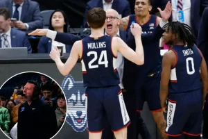 Duke announcer demands a penalty on UConn after a game-ending shot
