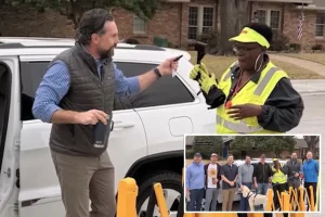 Elementary school fathers' group gives Jeep to treasured crossing guard after her car failure